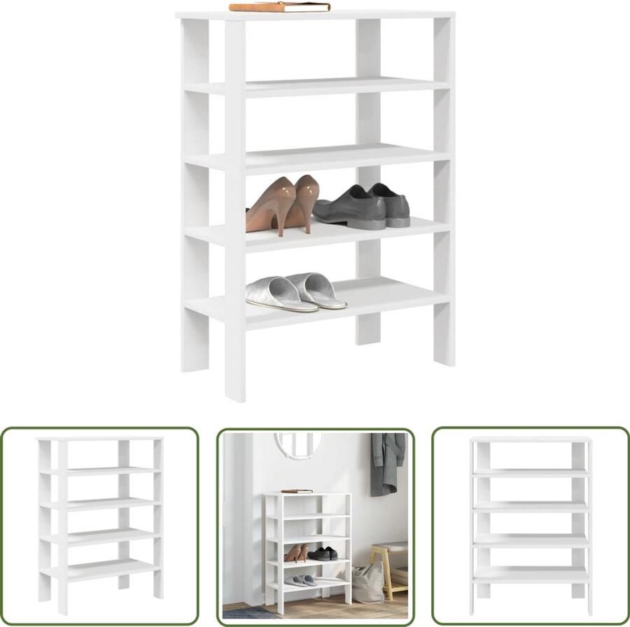 VidaXL Houten Schoenenkast Schoenenrek 61x32x87 5 cm bewerkt hout wit Opbergplank Halstandaard Entryway Furniture
