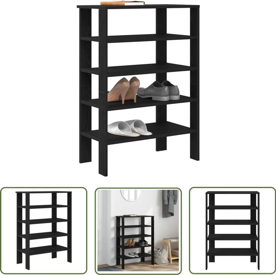 VidaXL Houten Schoenenkast Schoenenrek 61x32x87 5 cm bewerkt hout zwart Zwarte Schoenenplank Entree Kast Gangkast