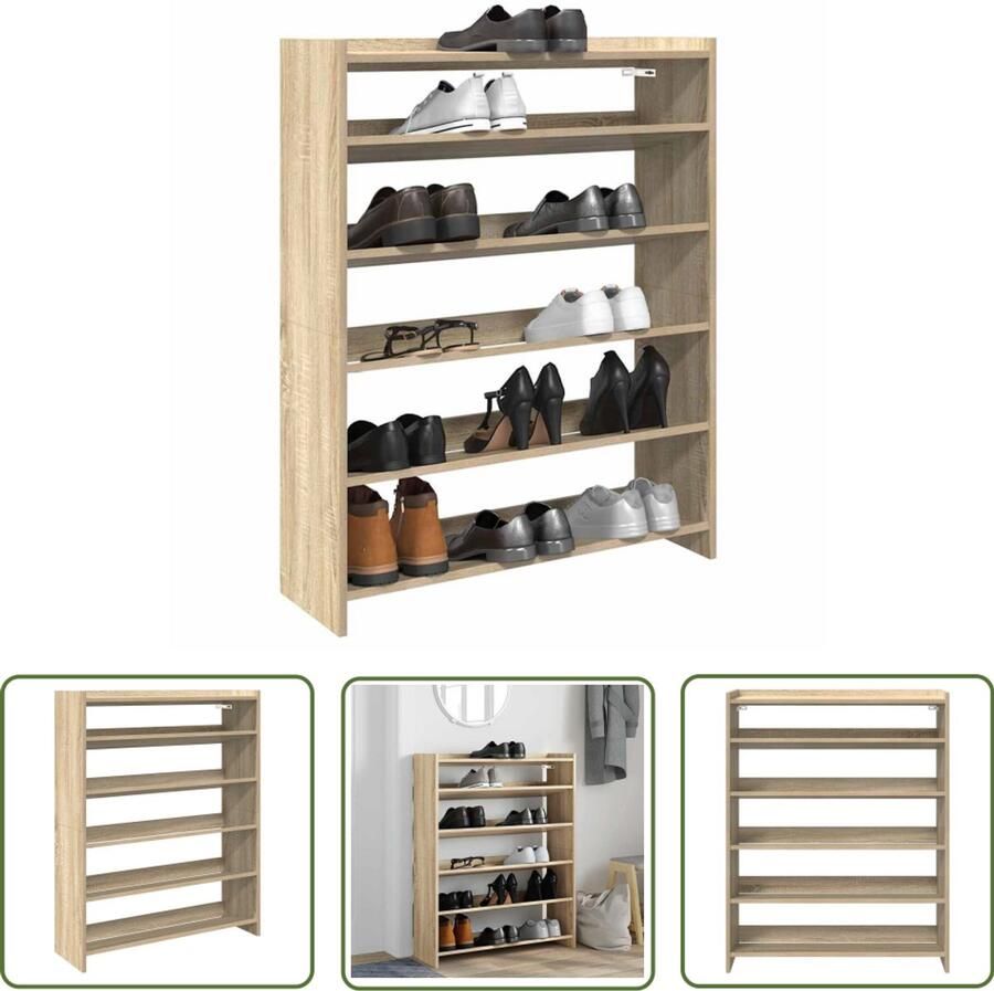 VidaXL Houten Schoenenkast Schoenenrek 80x25x100 cm bewerkt hout sonoma eikenkleurig Schoenenopbergers Organisator Schoenen Entree Kast