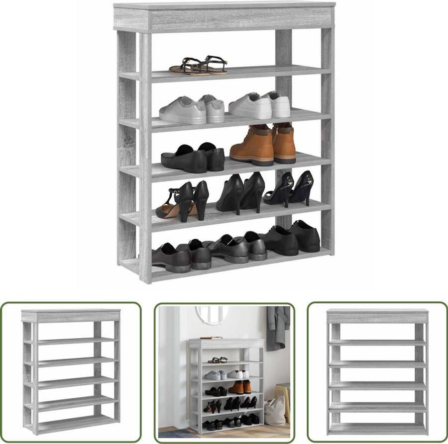 VidaXL Schoenenrek 80x30x98 cm bewerkt hout grijs sonoma Schoenenrek Houten Schoenenkast Schoenenopbergers Entryway Furniture Hall Stand
