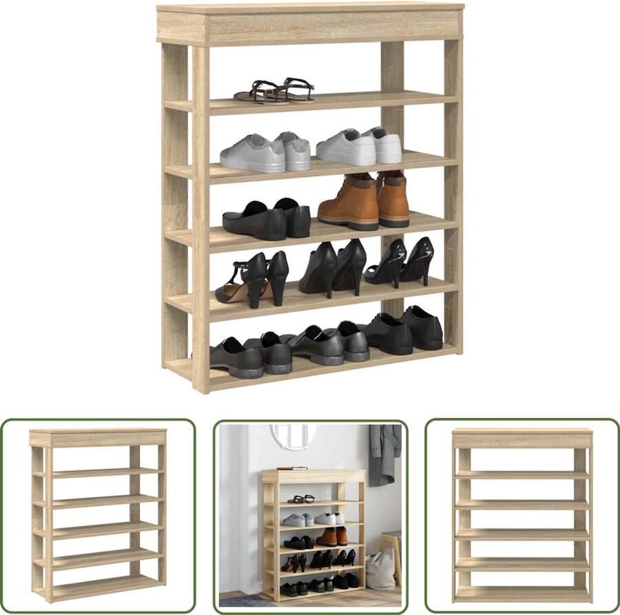 VidaXL Houten Schoenenkast Schoenenrek 80x30x98 cm bewerkt hout sonoma eikenkleurig Schoenenopbergers Entree Furniture Gang Meubilair