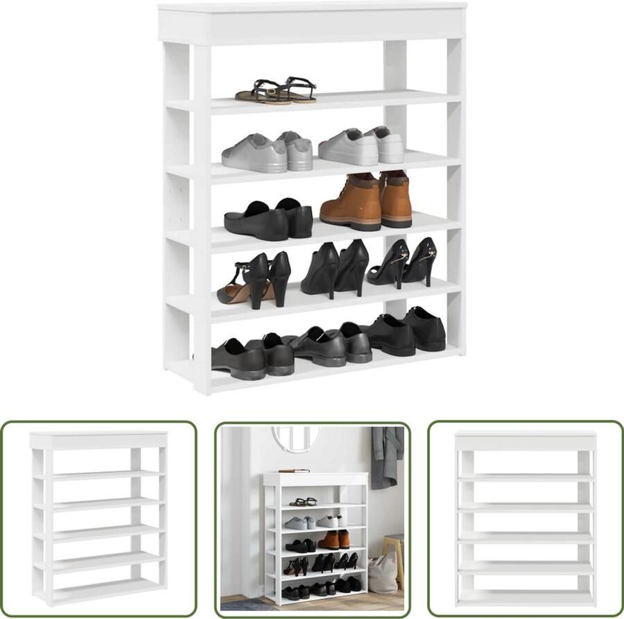 VidaXL Houten Schoenenkast Schoenenrek 80x30x98 cm bewerkt hout wit Schoenenopbergers Entree Kast Gang Kast