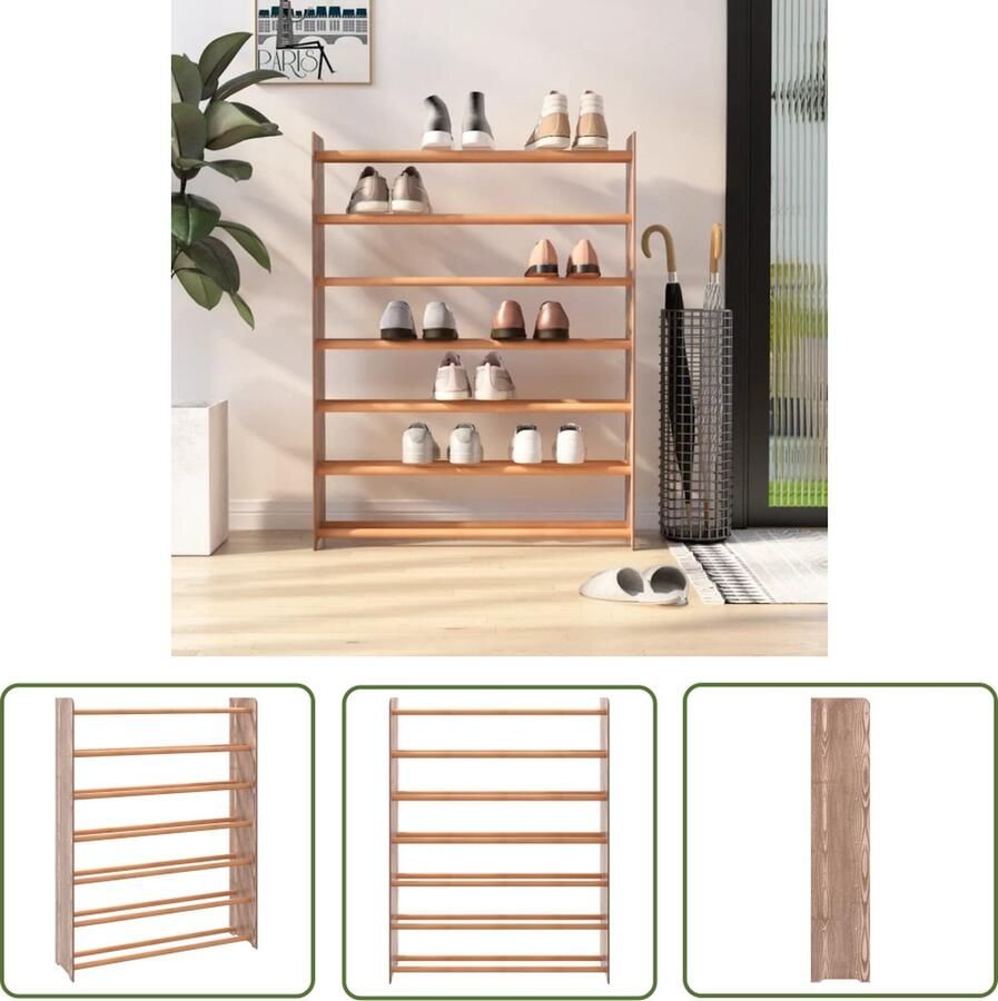 The Living Store Schoenenrek Afmeting- 90 x 24 x 117 cm Ken- Bruin hout geÃ¯mpregneerd grenen Schoenenrek Houten Schoenenkast Schoenuitlegger Entree Kast Bergruimte - Foto 2