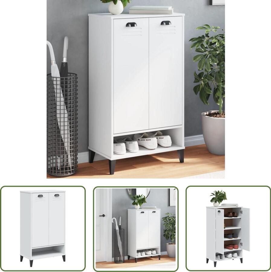 The Living Store Schoenenkast VIKEN bewerkt hout wit Schoenenkast Houten Schoenenkast Witte Schoenenkast Opbergkast Entryway Furniture