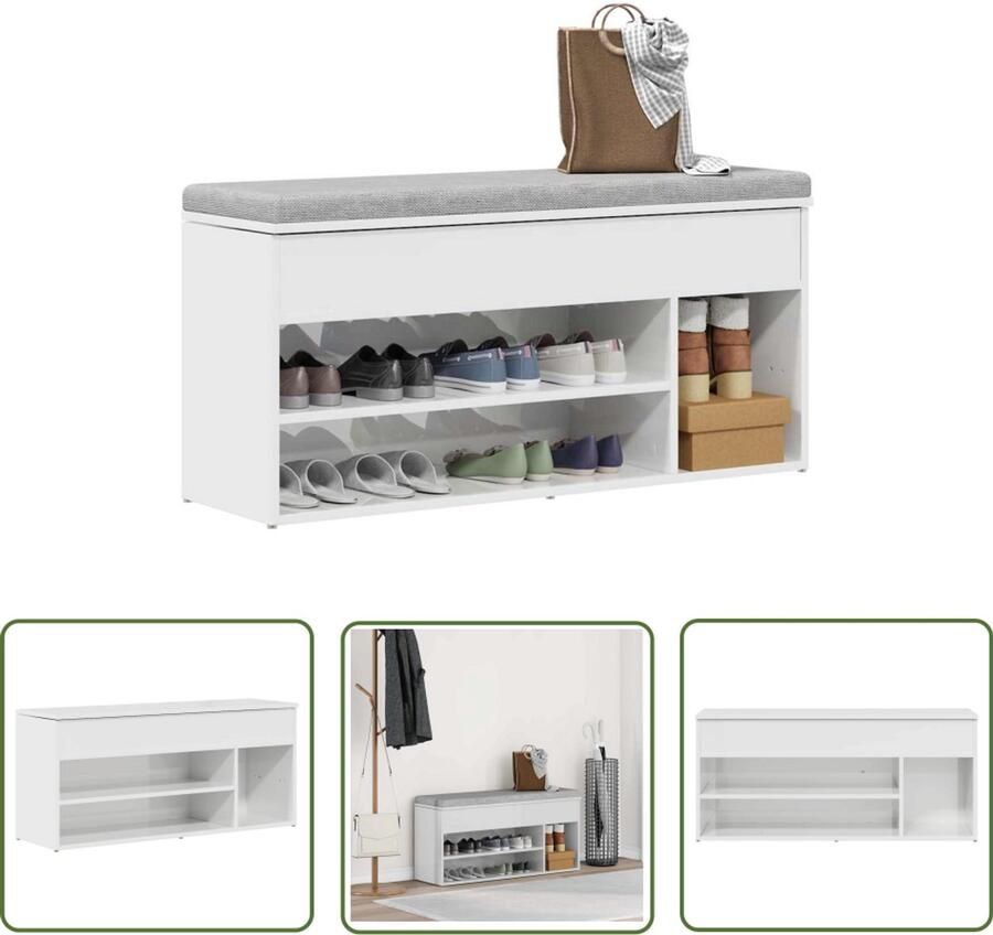 VidaXL Houten Schoenenrek 102x30 5x45 cm bewerkt hout hoogglans wit Schoenen Kast Opbergruimte Entree Furniture
