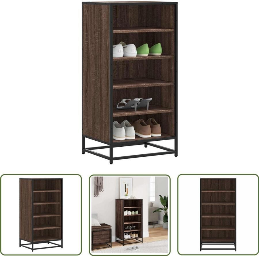 VidaXL Schoenenrek 48x38x97 5 cm bewerkt hout bruin eikenkleurig Schoenenrek Houten Schoenenrek Schoenenopbergers Entryway Furniture Hall Stand