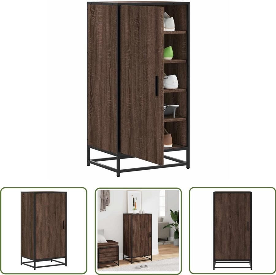 VidaXL Schoenenrek 48x38x97 5 cm bewerkt hout bruin eikenkleurig Schoenenrek Houten Schoenenrek Schoenenopbergers Kast Voor Schoenen Entree Meubel