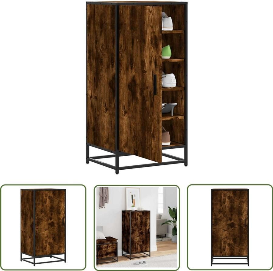 VidaXL Houten Schoenenrek 48x38x97 5 cm bewerkt hout gerookt eikenkleurig Schoenen Kast Opbergruimte Entree Organisatie