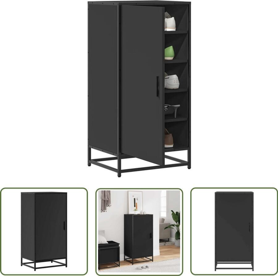 VidaXL Schoenenrek 48x38x97 5 cm bewerkt hout zwart Schoenenrek Houten Schoenenrek Schoenenopbergers Entree Kast Organisatie