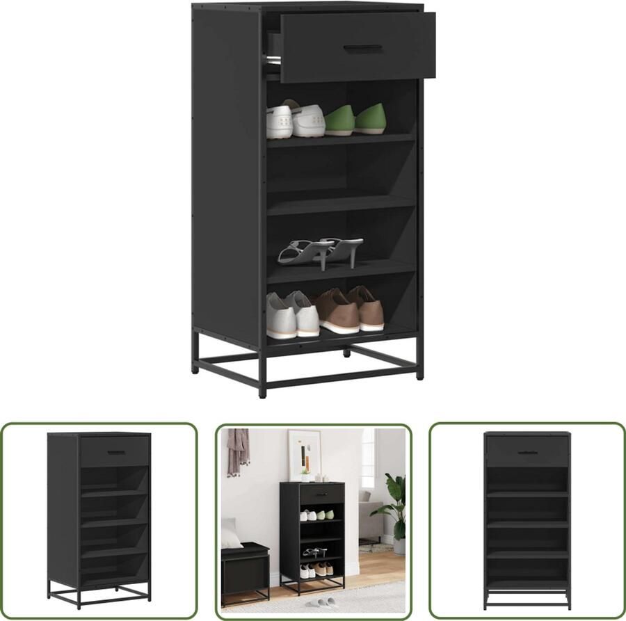 VidaXL Houten Schoenenrek 48x38x97 5 cm bewerkt hout zwart Schoenenopbergers Kast Voor Schoenen Organisatie Schoenen