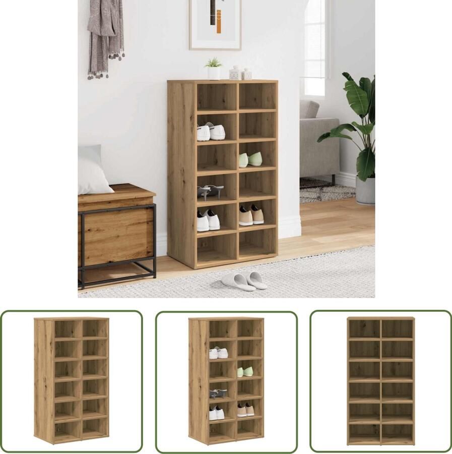 VidaXL Schoenenrek 54x34x100 5 cm bewerkt hout artisanaal eikenkleur Schoenenrek Houten Schoenenrek Schoenuitlegers Bergruimte Opslag
