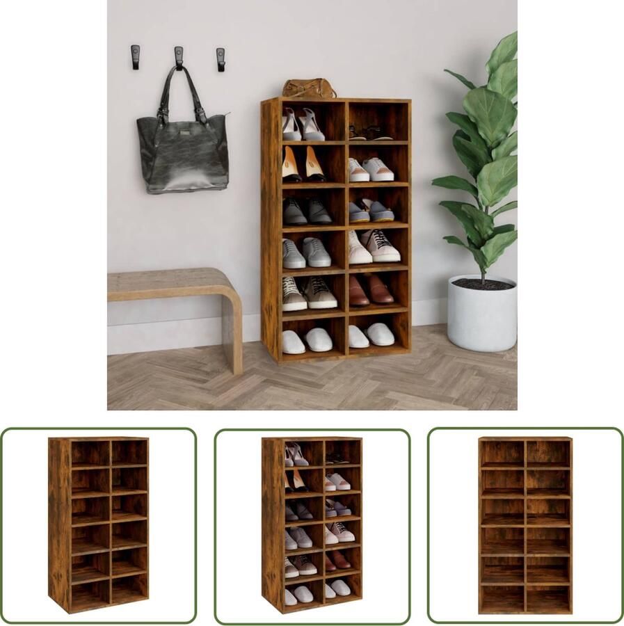 The Living Store Schoenenrek Musthave Schoenenrek 54 x 34 x 100.5 cm Gerookt eiken Schoenenrek Houten Schoenenrek Schoenen Kast Bergruimte Organisatie - Foto 2