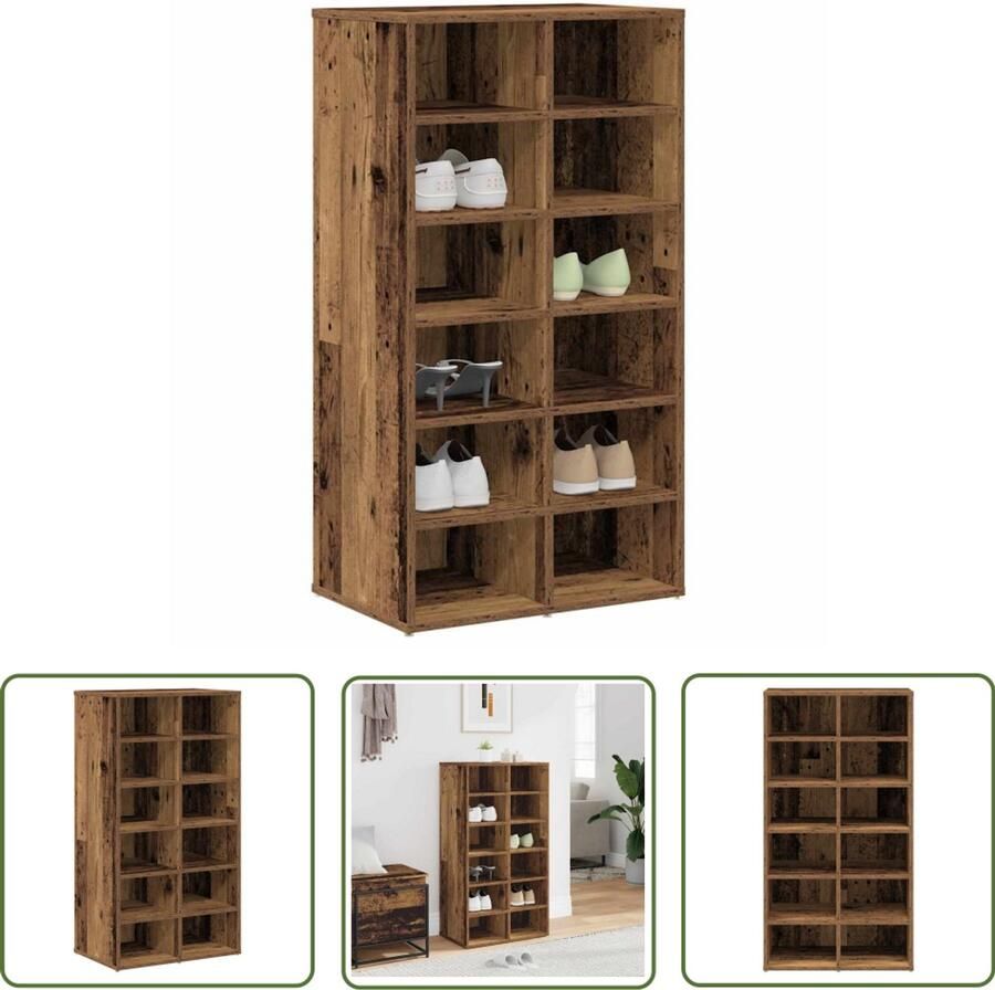 VidaXL Schoenenrek 54x34x100 5 cm bewerkt hout oud houtkleurig Schoenenrek Houten Schoenenrek Vintage Schoenenrek Schoenen Kast Opslag Oplossing