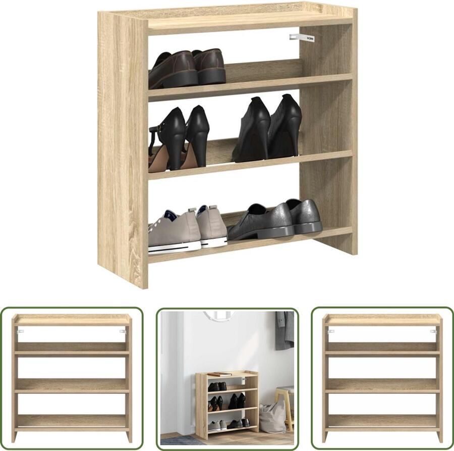 VidaXL Houten Schoenenrek 60x25x62 cm bewerkt hout sonoma eikenkleurig Schoenenopbergers Entree Furniture Kastdeur Organizer