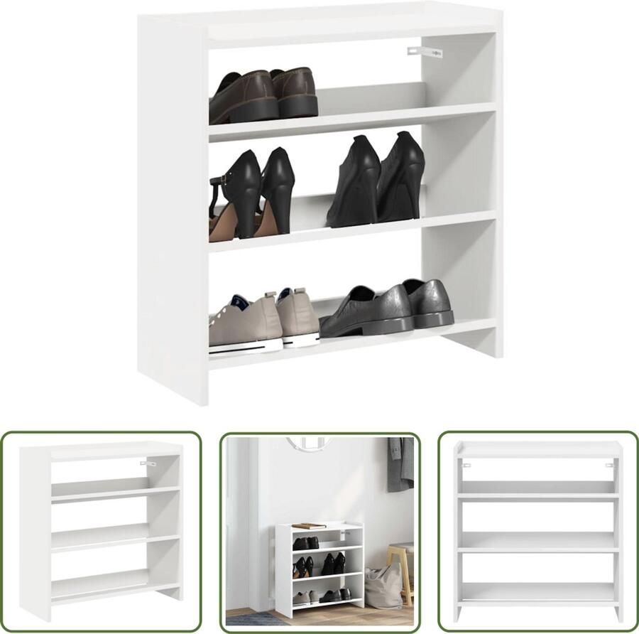 VidaXL Schoenenrek 60x25x62 cm bewerkt hout wit Schoenenrek Houten Schoenenrek Wit Schoenenrek Schoenenopbergers Entree Furniture