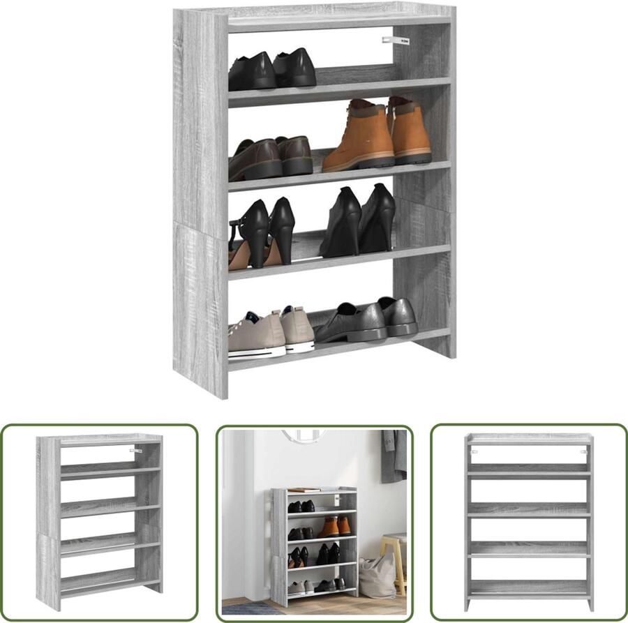 VidaXL Houten Schoenenrek 60x25x81 cm bewerkt hout grijs sonoma eikenkleurig Grijze Schoenenkast Schoenenopbergers Entryway Furniture