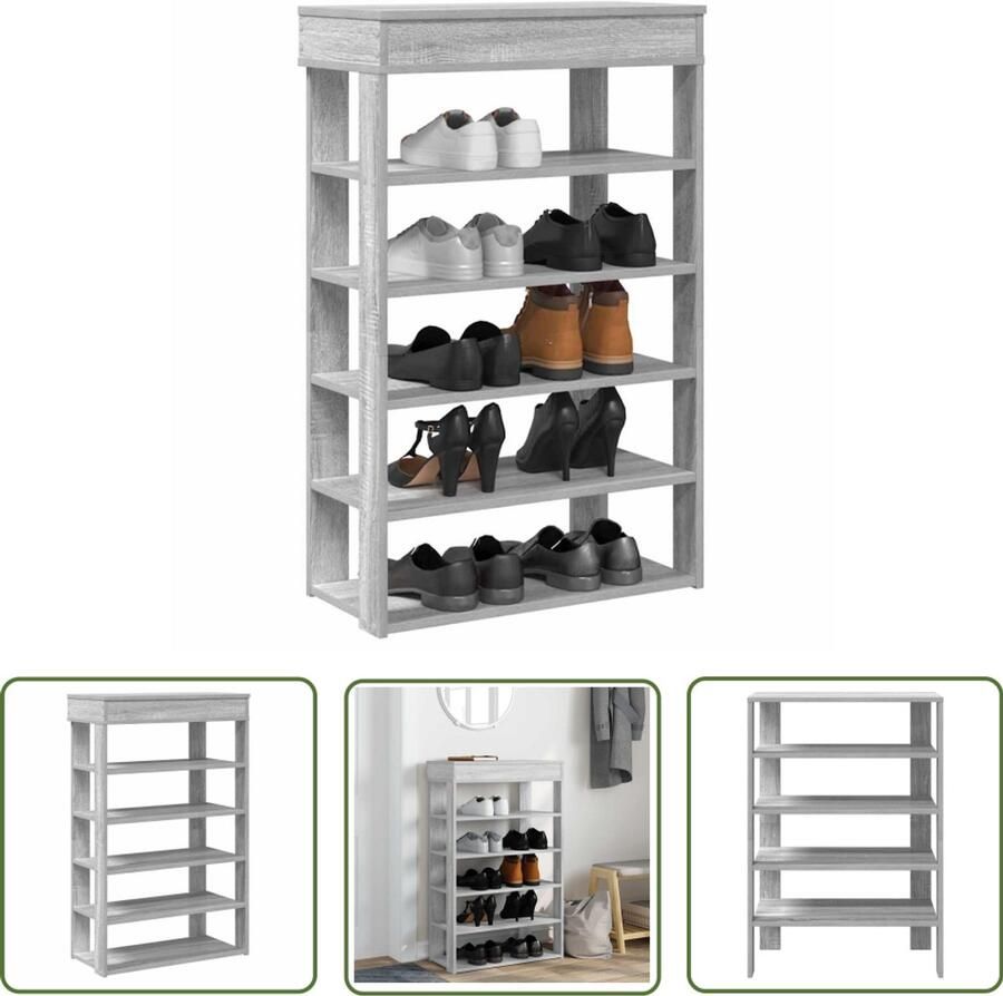 VidaXL Houten Schoenenrek 60x30x98 cm bewerkt hout grijs sonoma Grijze Schoenenkast Schoenenopbergers Entree Kast