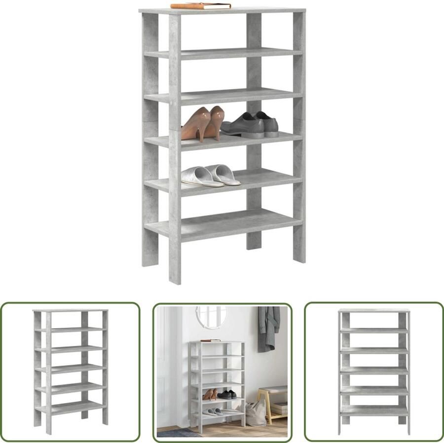 VidaXL Houten Schoenenrek 61x32x105 cm bewerkt hout betongrijs Schoenenopbergers Entree Meubel Gang Meubel