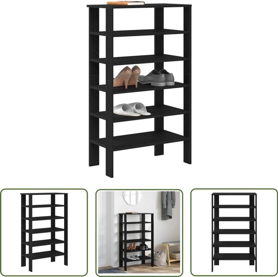 VidaXL Schoenenrek 61x32x105 cm bewerkt hout zwart Schoenenrek Houten Schoenenrek Schoenenopbergers Entree Furniture Gang Meubilair