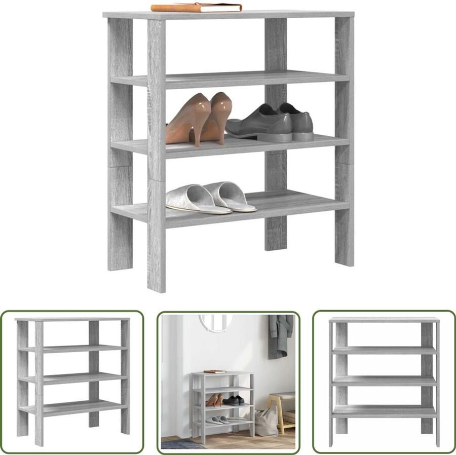 VidaXL Houten Schoenenrek 61x32x70 cm bewerkt hout grijs sonoma Grijze Schoenenkast Entree Kast Organisatie