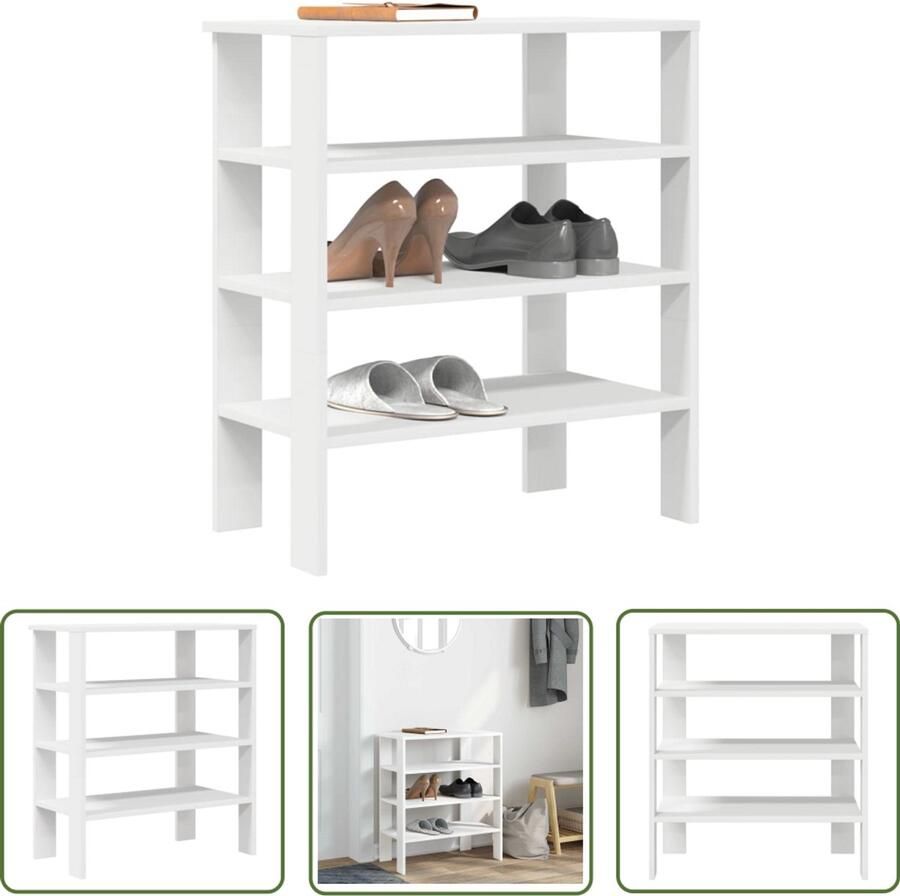 VidaXL Houten Schoenenrek 61x32x70 cm bewerkt hout wit Witte Schoenenkast Opbergplank Entree Kast