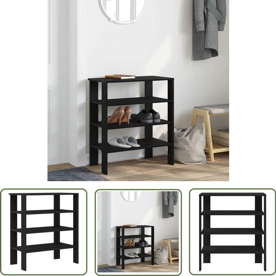 VidaXL Houten Schoenenrek 61x32x70 cm bewerkt hout zwart Schoenen Organisatie Opbergruimte Halstandaard