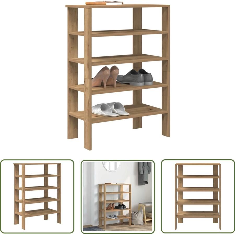 VidaXL Schoenenrek 61x32x87 5 cm bewerkt hout artisanaal eikenkleur Schoenenrek Houten Schoenenrek Eiken Kleur Schoenenrek Entree Kast Gangkast