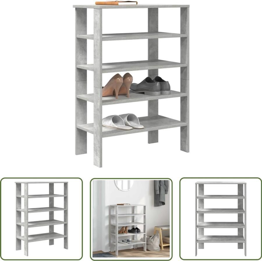 VidaXL Houten Schoenenrek 61x32x87 5 cm bewerkt hout betongrijs Betonnen Grijze Schoenenkast Schoenenopbergers Entryway Furniture