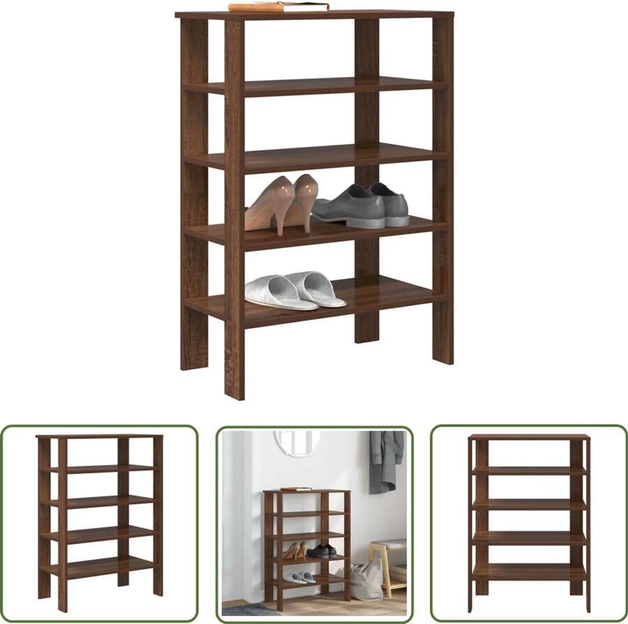 VidaXL Houten Schoenenrek 61x32x87 5 cm bewerkt hout bruin eikenkleurig Schoenenopbergers Entree Furniture Kastdeur Organizer