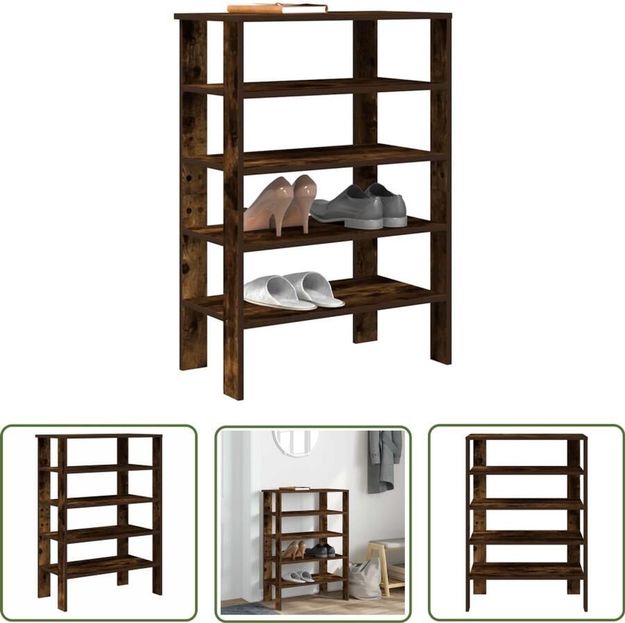 VidaXL Houten Schoenenrek 61x32x87 5 cm bewerkt hout gerookt eikenkleurig Schoenenkast Opbergoplossing Entryway Furniture
