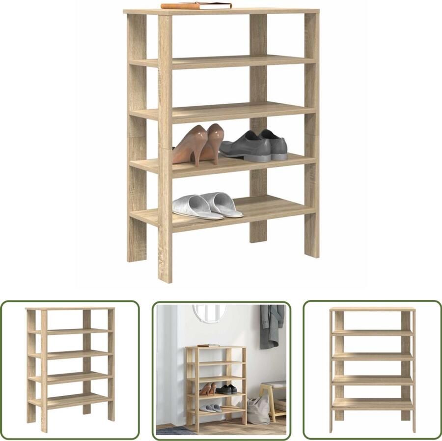 VidaXL Houten Schoenenrek 61x32x87 5 cm bewerkt hout sonoma eikenkleurig Schoenenkast Entree Kast Organisatie
