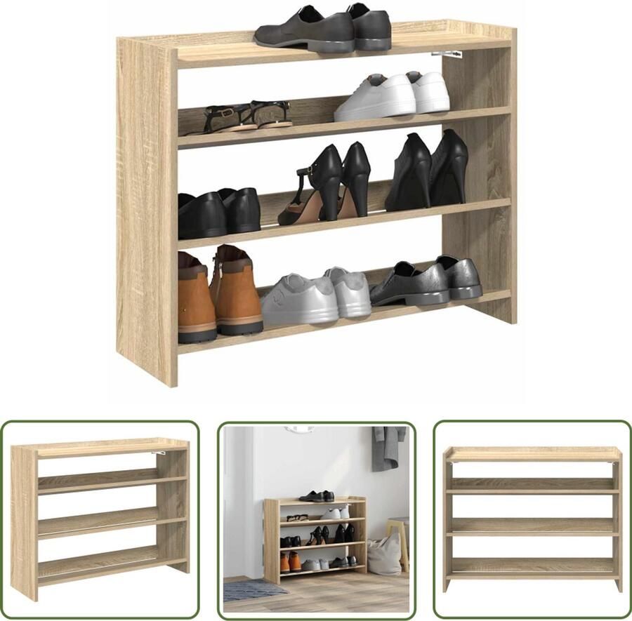 VidaXL Houten Schoenenrek 80x25x62 cm bewerkt hout sonoma eikenkleurig Schoenenopbergers Organisator Schoenen Entree Kast