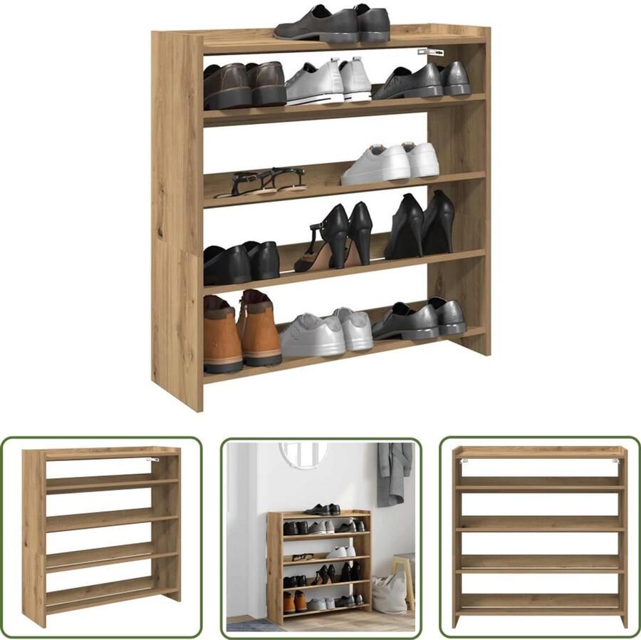 VidaXL Houten Schoenenrek 80x25x81 cm bewerkt hout artisanaal eikenkleur Bergruimte Entree Organisatie Kledingopbergers