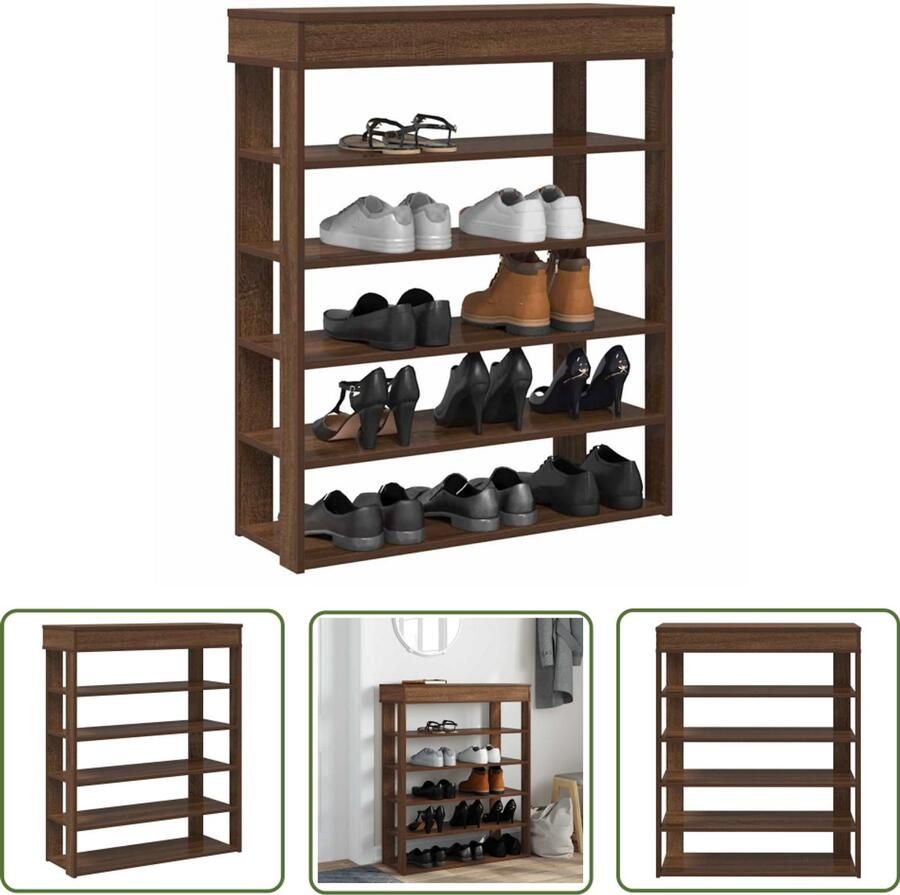 VidaXL Houten Schoenenrek 80x30x98 cm bewerkt hout bruin eikenkleur Schoenenopbergers Entryway Furniture Kastjes