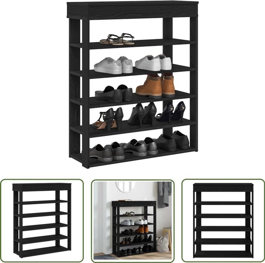 VidaXL Houten Schoenenrek 80x30x98 cm bewerkt hout zwart Schoenen Organisatie Entree Kast Gang Kast