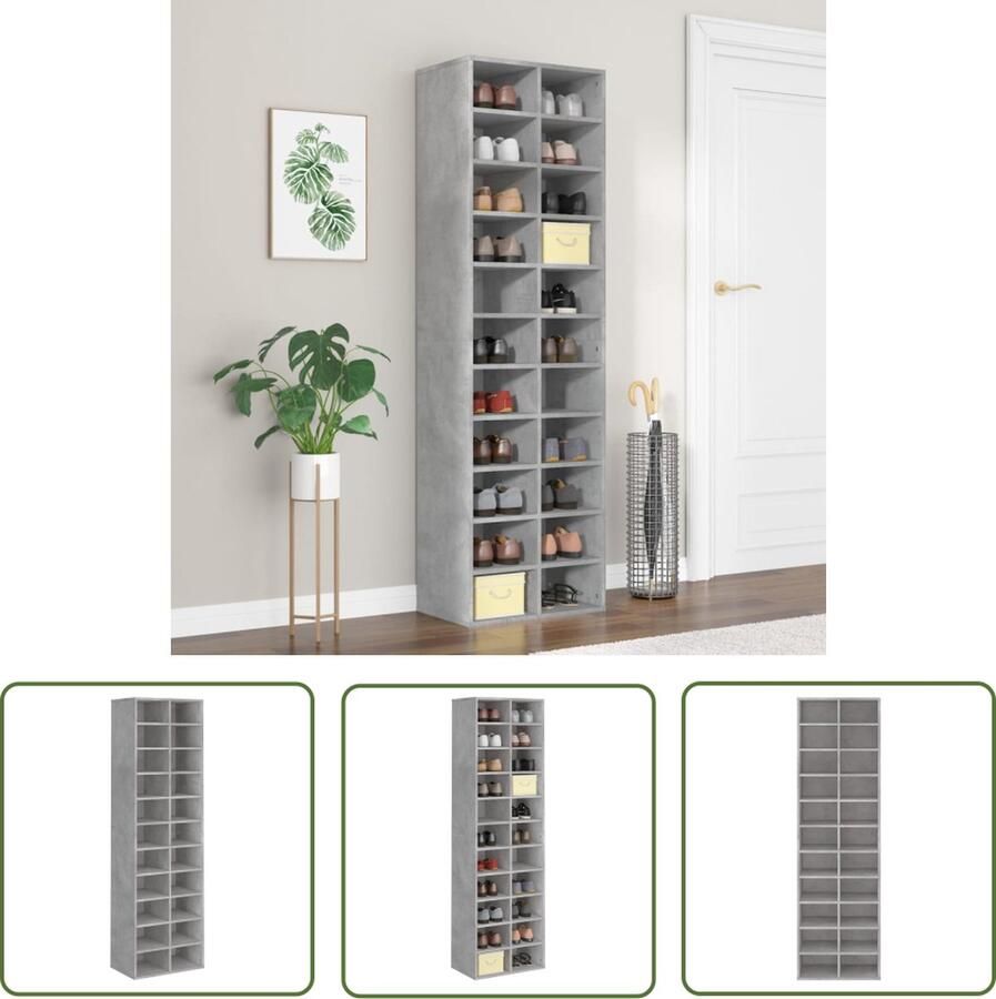 The Living Store Schoenenrek Betongrijs 54 x 34 x 183 cm 22 schappen Wandmontage inbegrepen Schoenenrek Houten Schoenenrek Schoenen Organisatie Wandmontage Schoenenrek Betongrijs Schoenenrek - Foto 2