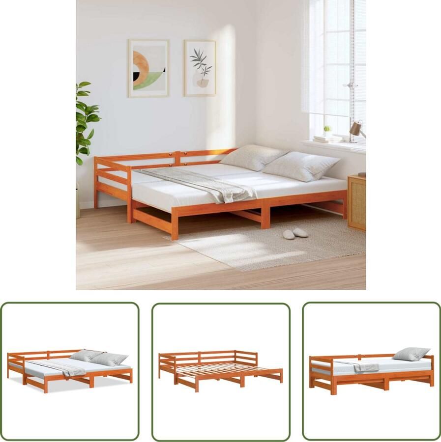 VidaXL Slaapbank met onderschuifbed 80x200 cm massief grenenhout Slaapbank Houten Slaapbank Bruine Slaapbank Tweepersoons Slaapbank Stapelbed