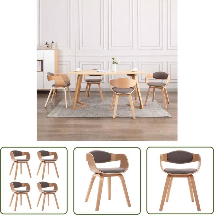 The Living Store Eetkamerstoelen Set Taupe Stof Gebogen hout 49 x 51.5 x 71.5 cm Eetkamerstoelen Houten Stoelen Lounge Stoelen Salon Meubels Taupe Stoffen Meubels