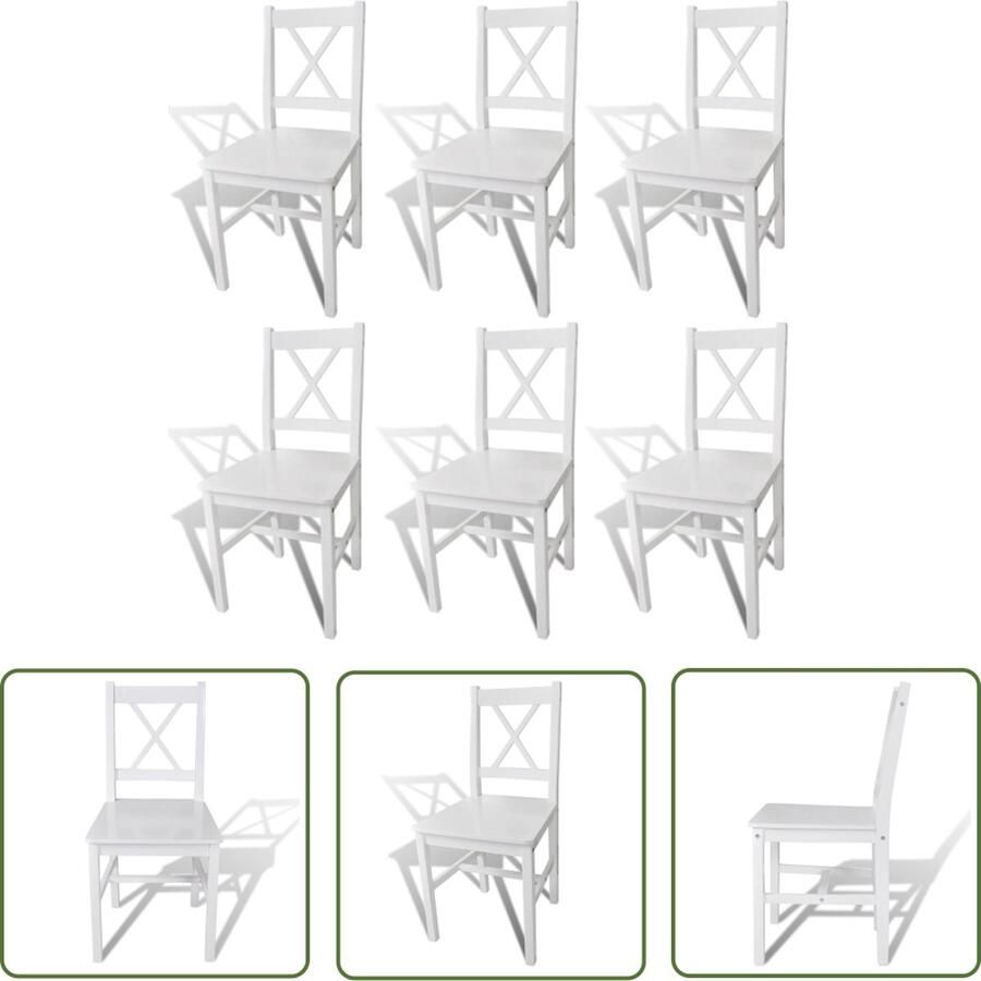 The Living Store Eetkamerstoelen Set Grenenhout 6 stuks Wit 41.5 x 45.5 x 85.5 cm Eetkamerstoelen Houten Stoelen Grenenhouten Stoelen Witte Stoelen Eetkamer Meubilair - Foto 2