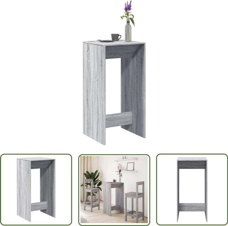 The Living Store Bartafel 51x50x103 5 cm bewerkt hout grijs sonoma eikenkleurig Bartafel Houten Bartafel Hoog Tafellaar Lounge Tafel Eetkamer Set