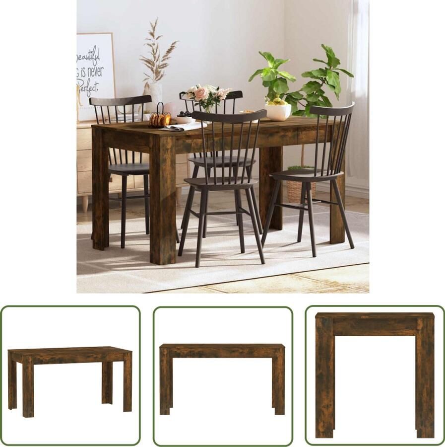 The Living Store Eetkamertafel Gerookt eiken 140 x 74.5 x 76 cm Montage vereist Eetkamertafel Houten Tafel Eettafel Salontafel Design Tafel - Foto 2