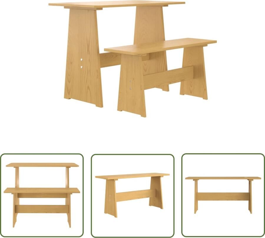 The Living Store Eettafel met bankje REINE massief grenenhout honingbruin Eetkamertafel Houten Tafel Grenenhoute Tafel Eettafel Met Bank Salontafel - Foto 2