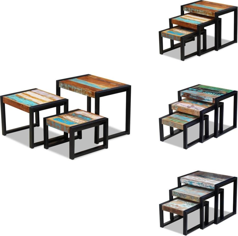 VidaXL Houten Tafel Houten Tafels Houten Bijzettafel Houten Bijzettafels 3-delige Tafeltjesset massief gerecycled hout