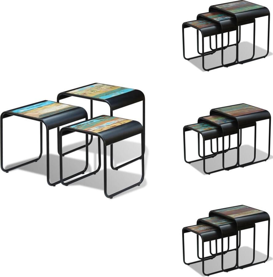 VidaXL Houten Tafel Houten Tafels Houten Bijzettafel Houten Bijzettafels 3-delige Tafeltjesset massief gerecycled hout - Foto 2