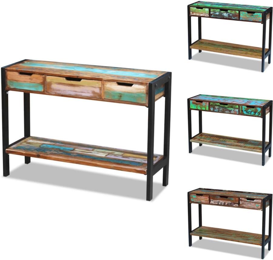 VidaXL Houten Tafel Houten Tafels Houten Bijzettafel Houten Bijzettafels Dressoir 3 lades massief gerecycled hout