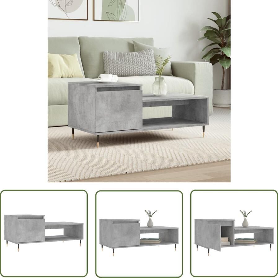 The Living Store Salontafel Betongrijs 100 x 50 x 45 cm Houten tafelblad Metalen poten Salontafel Houten Tafel Betonlook Bijzettafel Living Room Furniture