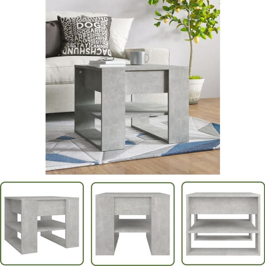 The Living Store Salontafel 55 5x55x45 cm bewerkt hout betongrijs Salontafel Houten Tafel Betonnen Grijze Tafel Woonkamer Meubilair Opbergruimte