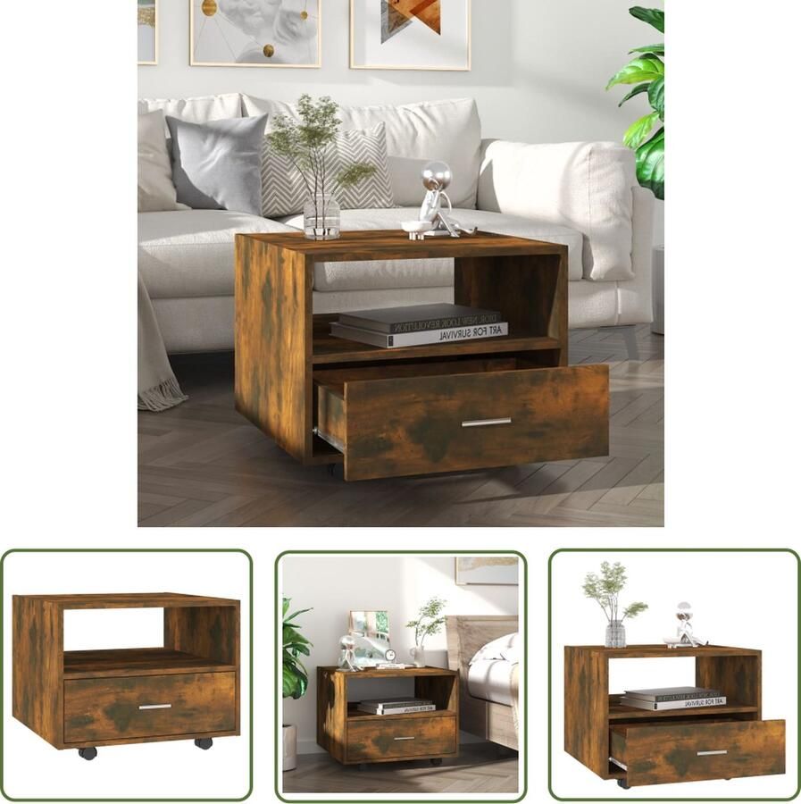 The Living Store Salontafel 55x55x40 cm bewerkt hout gerookt eikenkleurig Salontafel Houten Tafel Gerookte Eik Salon Meubilair Living Room Furniture - Foto 2