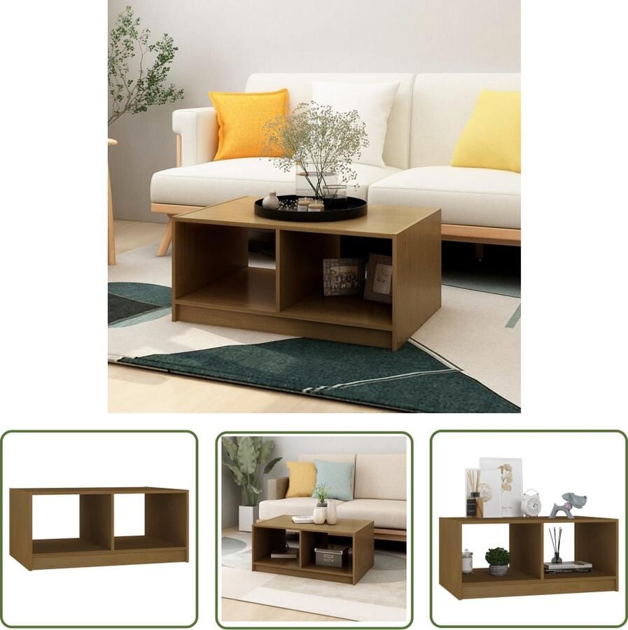 The Living Store Salontafel Grenenhout Houten Tafel 75 x 50 x 33.5 cm Honingbruin Salontafel Houten Tafel Grenenhouten Tafel Bruine Tafel Living Room Furniture - Foto 2