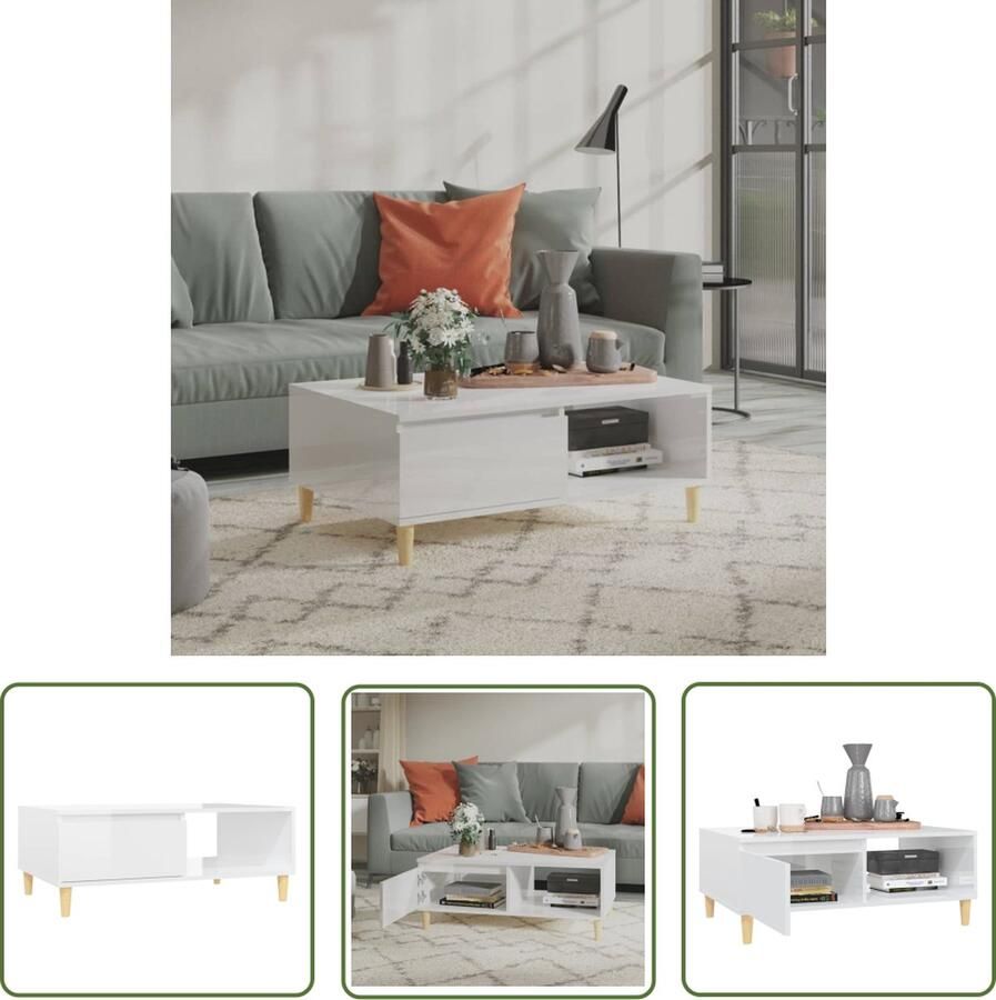 The Living Store Middentafel Spaanplaat 90 x 60 x 35 cm Hoogglans wit Salontafel Houten Tafel Middentafel Hoeglaans Wit Spanaanplat - Foto 2